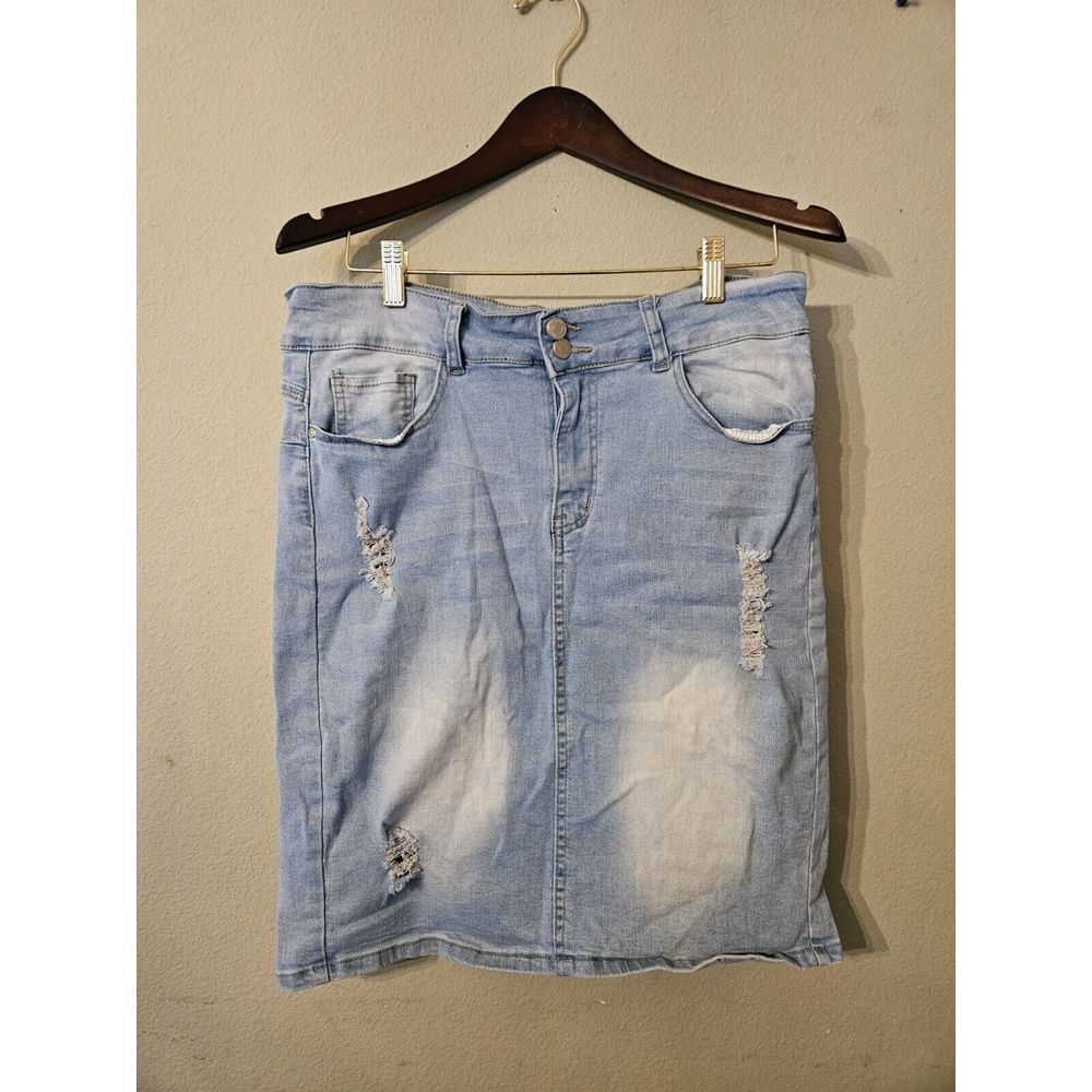Vintage Violet Skirt‎ Womens Size PL Distressed Stretch Denim Jeans Skirt